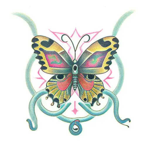 semicolon butterfly surrounded by a snake tattoo design idea