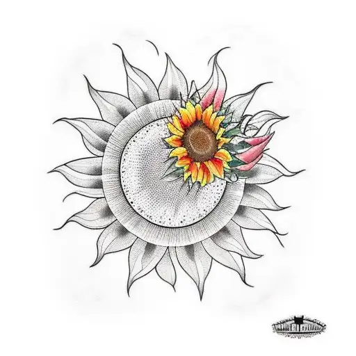 floral full sleeve tattoo with an oragne sunflower at the top of sleeve and white plumerias and white ginger flowers.  tattoo design idea