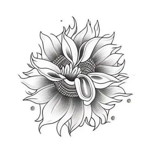 floral full sleeve tattoo with an orange sunflower at the top of sleeve and white plumerias and white ginger flowers.  tattoo design idea