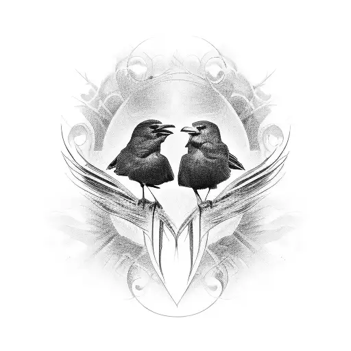 Photograph with a crow tattoo drawn from the front on the back of a person's neck. This tattoo will come in black and wh tattoo design idea