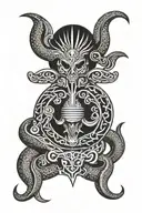 trident inlaid with kukulkan head tattoo design idea