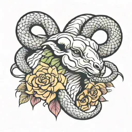snake choke on sheep head tattoo design idea