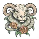snake choke on sheep head tattoo design idea