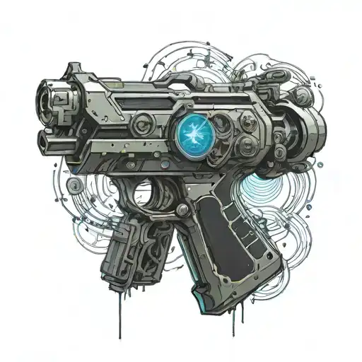 A futuristic cybernetic arm incorporating coding symbols and elements from Counter Strike, with a hidden tribute to Sam the Kid tattoo design idea