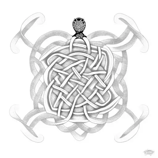 A Celtic knotwork with a sea turtle in the center tattoo design idea