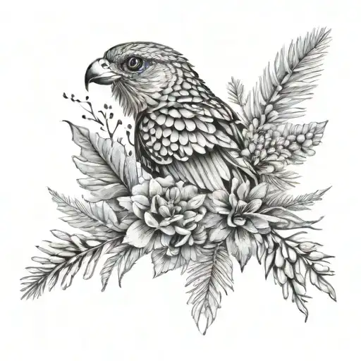 symmetrical tattoo animal bones pine needles and pinecones, and wildflowers tattoo design idea