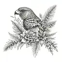symmetrical tattoo animal bones pine needles and pinecones, and wildflowers tattoo design idea