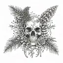 symmetrical tattoo animal bones pine needles and pinecones, and wildflowers tattoo design idea