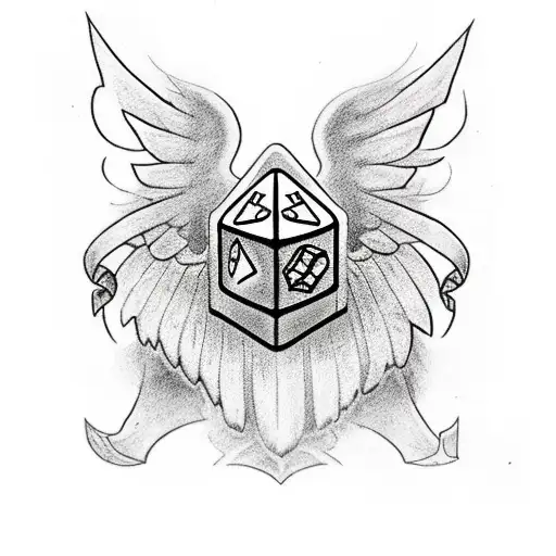 A blackwork tattoo of a dice with wings symbolizing the entrepreneurial spirit tattoo design idea