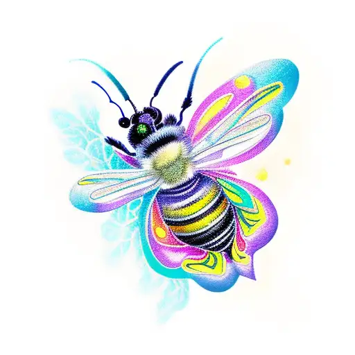An imaginative new-school tattoo showcasing a bee and butterfly hybrid creature with intricate patterns and vibrant colors tattoo design idea