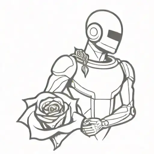 small black and white space man holding a black and white rose   tattoo design idea