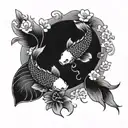 red and black koi fish yin yang sund and moon with flowers blooming tattoo design idea
