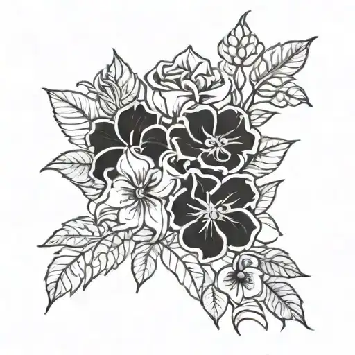 pansy, rose, sunflower, tiger lilly, lilly bouquet  tattoo design idea