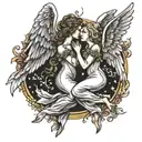 two kissing female angels flying tattoo design idea