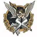 two kissing female angels flying tattoo design idea