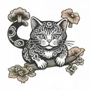 RedCrazyCat with mushrooms  tattoo design idea