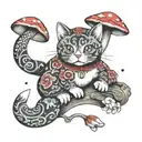 RedCrazyCat with mushrooms  tattoo design idea
