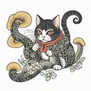 RedCrazyCat with mushrooms  tattoo design idea