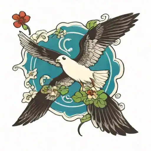 four-leaf clover and seagull flyingfour-leaf clover and seagull tattoo design idea