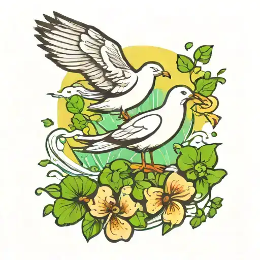 four-leaf clover and seagull flyingfour-leaf clover and seagull tattoo design idea