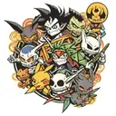 collage of demon slayer, dragon ball z, jack skellington, pikachu, and eeveeloutions   tattoo design idea