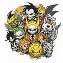 collage of demon slayer, dragon ball z, jack skellington, pikachu, and eeveeloutions   tattoo design idea