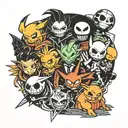 collage of demon slayer, dragon ball z, jack skellington, pikachu, and eeveeloutions   tattoo design idea