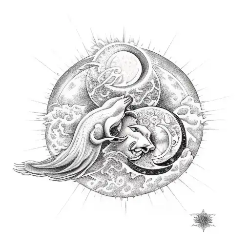 celestial sun and moon tattoo design idea