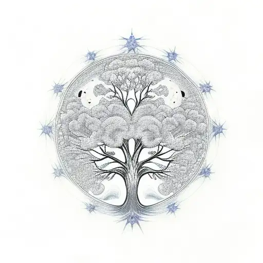 Tree of life, planet, stars, spiritual tattoo design idea
