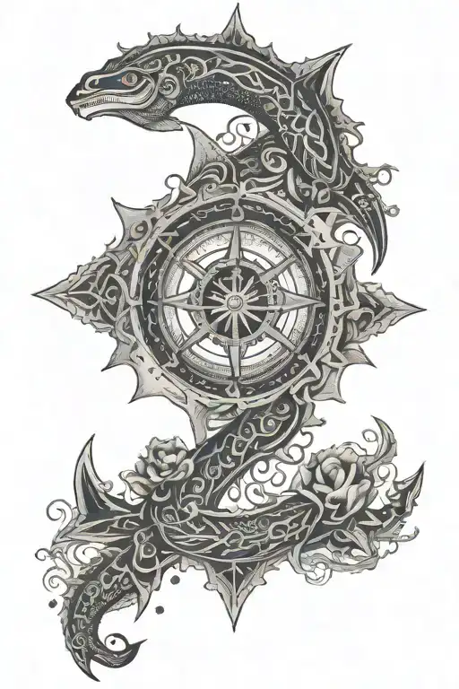 An intricate mandala design incorporating cancer zodiac symbol and marine elements like anchors and waves tattoo design idea