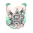Haunted house tattoo design idea