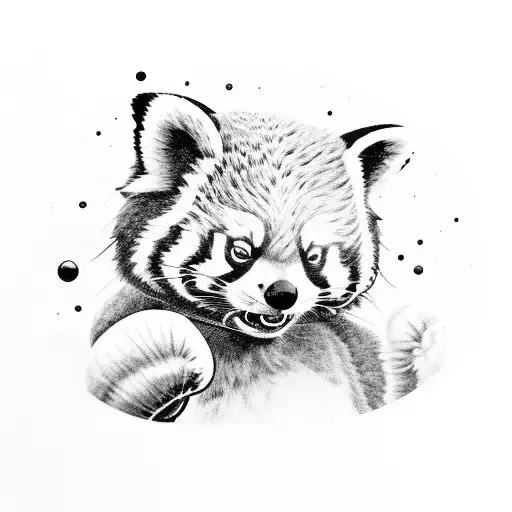 red panda with boxing gloves on, sitting down tattoo design idea