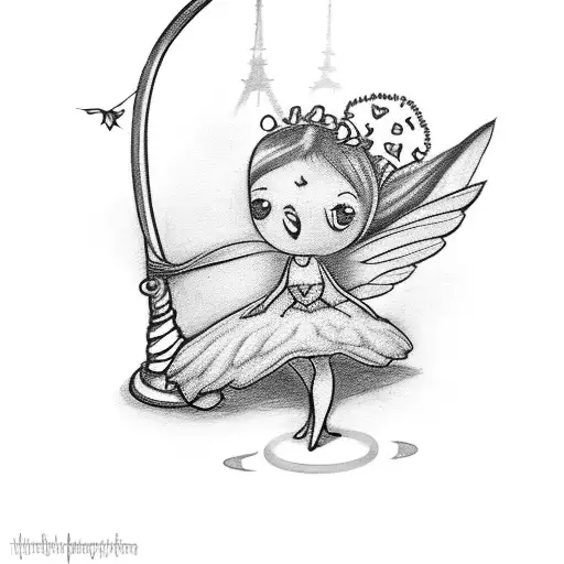 A tooth fairy twirling on a pole with the words 'Paris is always a good idea' tattoo design idea
