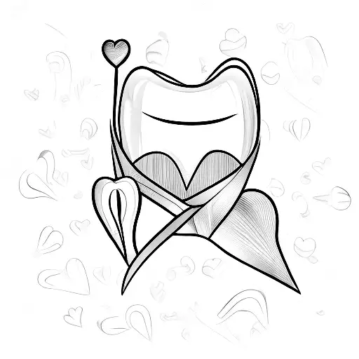 A simple outline of a tooth with a heart as the tooth's root tattoo design idea