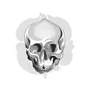 A unique blackwork vase showcasing a mysterious human skull and a haunting eye tattoo design idea