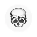 A unique blackwork vase showcasing a mysterious human skull and a haunting eye tattoo design idea