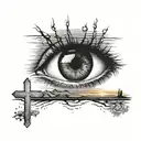 Crying eye, 3 crosses on a hill, sunrise in background tattoo design idea