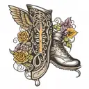 A tearing effect on the calf with a mechanical calf inside. Track shoe and wing on the ankle. A vine and a snake wrappin tattoo design idea