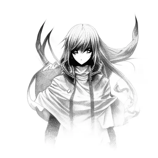 An eerie anime character playing video games in a dark gothic setting tattoo design idea