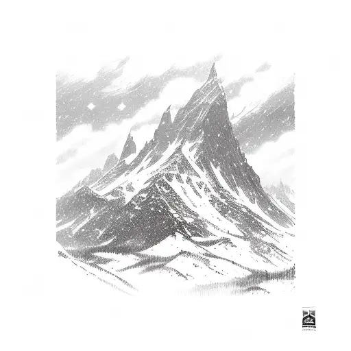 A mystical Colorado landscape with elements of magic the gathering cards intertwined tattoo design idea