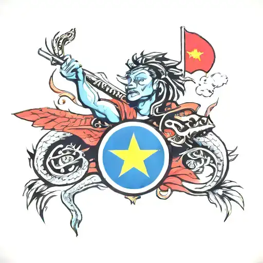 philipino and vietnamese flag mixed tattoo design idea