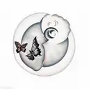 half moon with 3 butterflies and clouds tattoo design idea