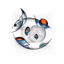 half moon with 3 butterflies and clouds tattoo design idea