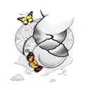 half moon with 3 butterflies and clouds tattoo design idea