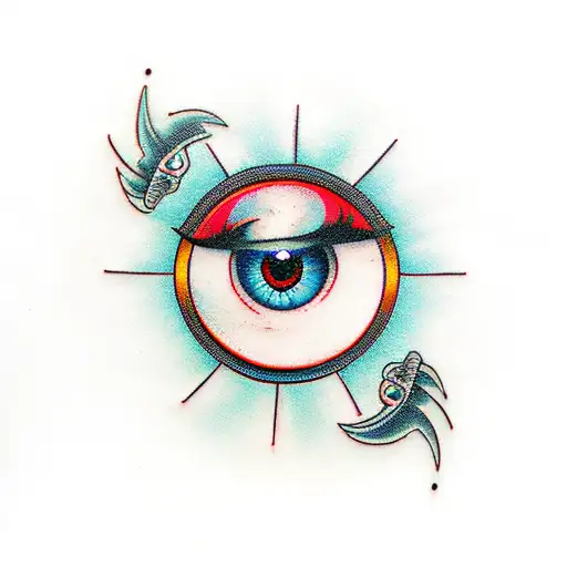combination of lucifers crying eye and gojo satorus eye tattoo design idea