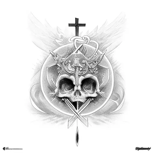 cross with names Lucy, Farrah and Travis tattoo design idea