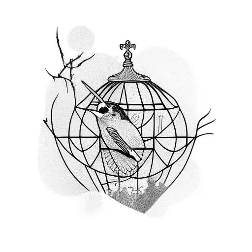bird breaking out of a cage tattoo design idea
