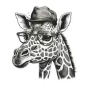 giraffe head with wide rimmed eyeglasses tattoo design idea