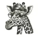 giraffe head with wide rimmed eyeglasses tattoo design idea