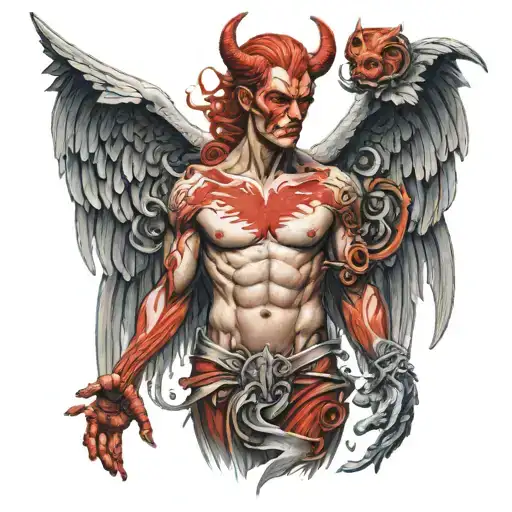 devil man under angel wings perfect tattoo design idea